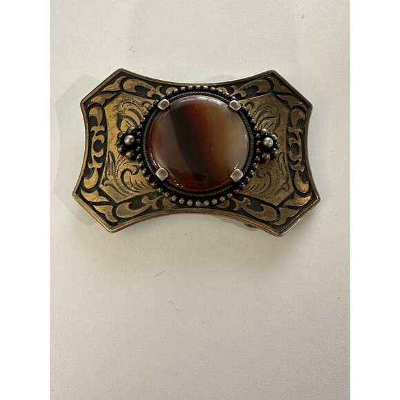 Agate and metal Belt Buckle SW Style Metal Earth Tones Mens Womens Accessory - Picture 1 of 7